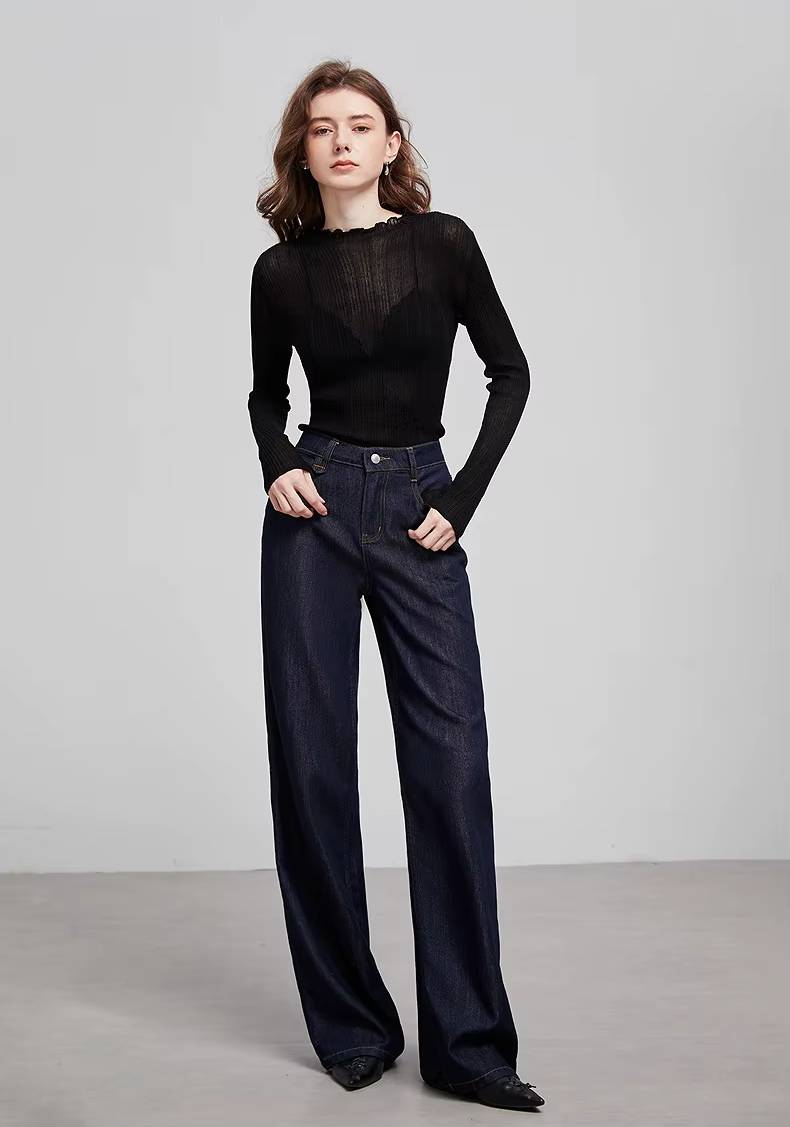 Casual Ruff Collar Turtleneck Linen Slim Fit Bottom Pullover Knitted Top Mssza