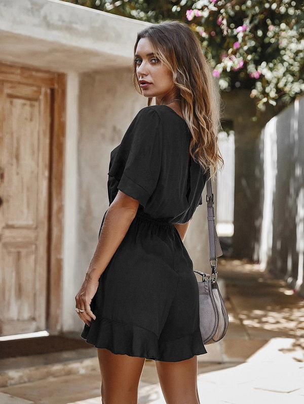 Casual Ruffles Cotton Beach Playsuits Jumpsuit Mssza