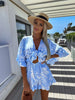 Casual Ruffles Half Sleeve High Waist With Pockets Print Bowknot Lace-up Jumpsuit Mssza
