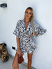 Casual Ruffles Half Sleeve High Waist With Pockets Print Bowknot Lace-up Jumpsuit Mssza