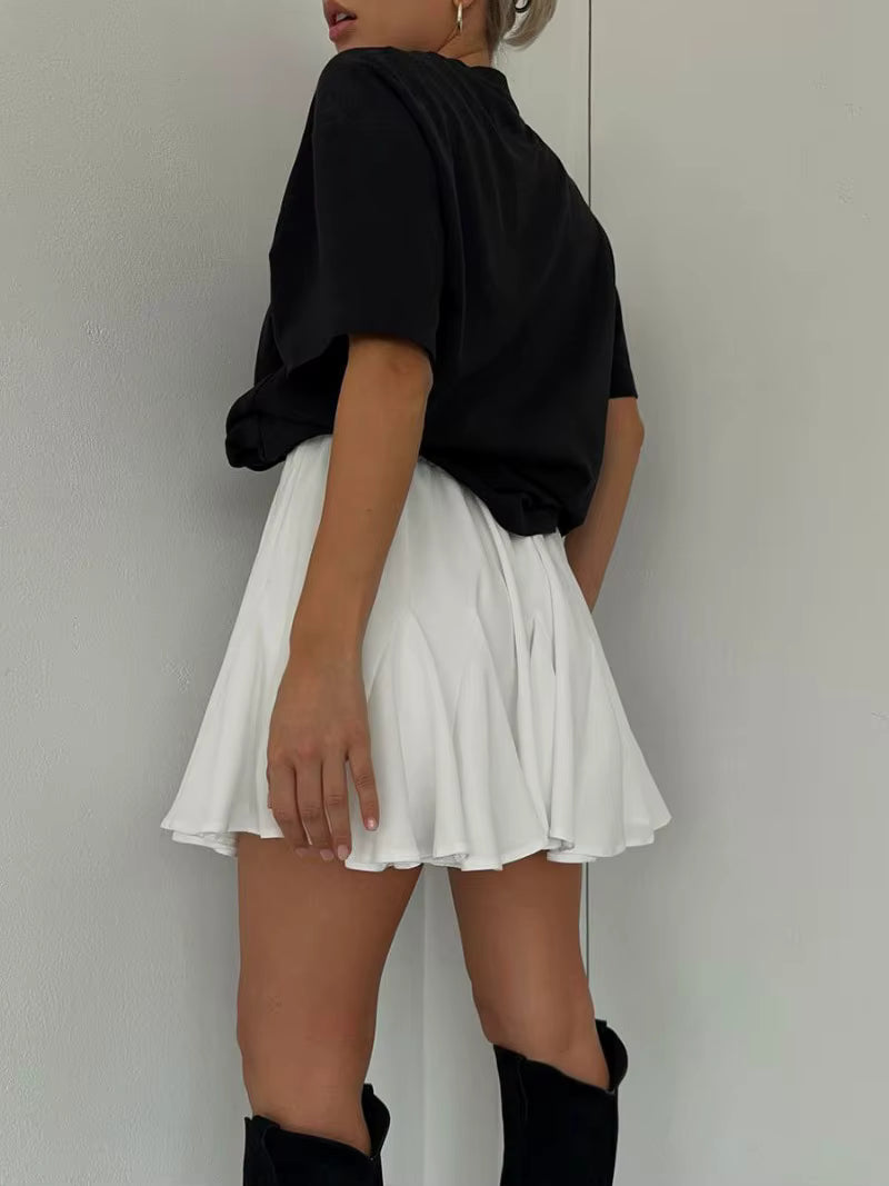 Casual Ruffles Pleated Fluffy High Empire Waist A-Line Mini Skirts Mssza
