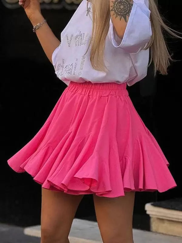 Casual Ruffles Raised Waist Polyester Fall Short Skirt Street Wear Mssza
