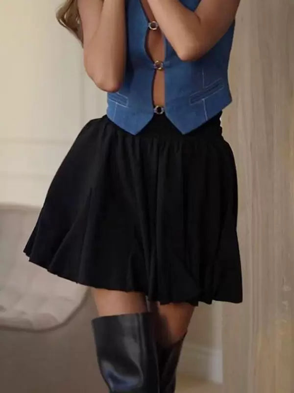Casual Ruffles Raised Waist Polyester Fall Short Skirt Street Wear Mssza