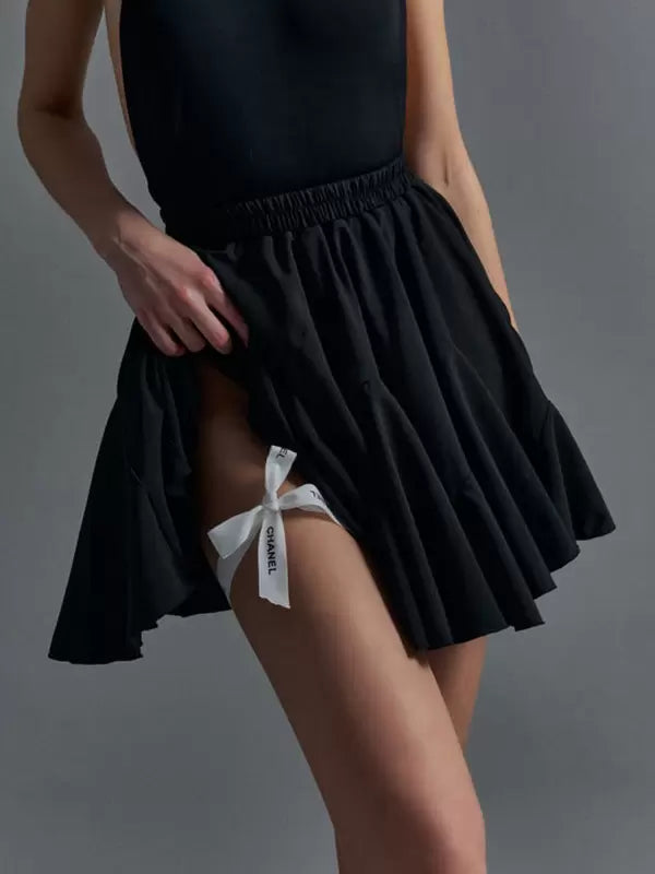 Casual Ruffles Raised Waist Polyester Fall Short Skirt Street Wear Mssza
