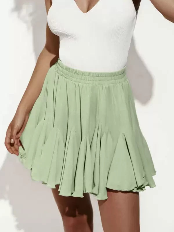 Casual Ruffles Raised Waist Polyester Fall Short Skirt Street Wear Mssza