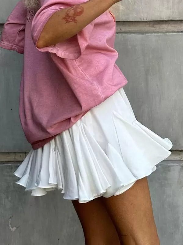 Casual Ruffles Raised Waist Polyester Fall Short Skirt Street Wear Mssza