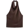 Casual Satin Halter Sleeveless Backless Vests Off Shoulder Tanks Top Mssza