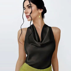 Casual Satin Halter Sleeveless Backless Vests Off Shoulder Tanks Top Mssza