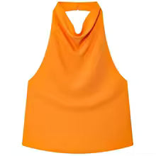 Casual Satin Halter Sleeveless Backless Vests Off Shoulder Tanks Top Mssza