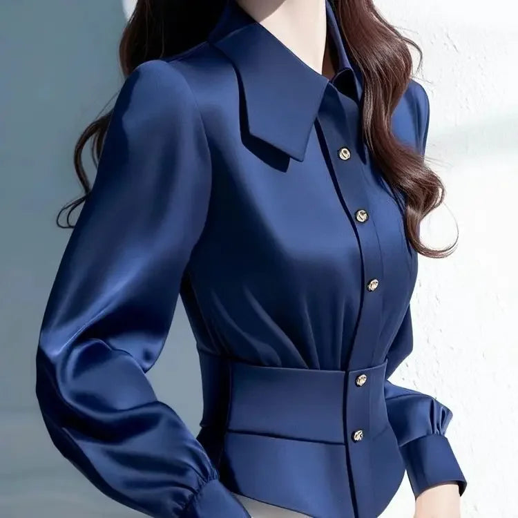 Casual Satin Waist Slimming High Stretch Beach Style Shirt Top Mssza