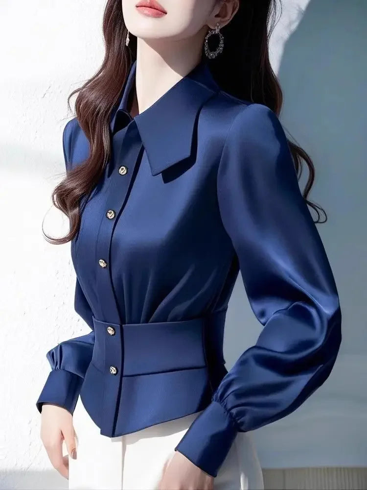 Casual Satin Waist Slimming High Stretch Beach Style Shirt Top Mssza