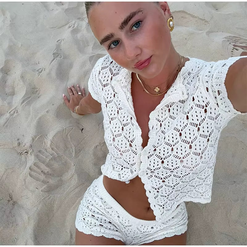 Casual See Through Sleeveless Vest Slim Hip Package Skirts Suit Crop Top Sets Mssza