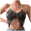 Casual Sequin Backless Chain Broadcloth Outfit Sparkly Crop Top Mssza