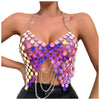 Casual Sequin Backless Chain Broadcloth Outfit Sparkly Crop Top Mssza