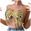 Casual Sequin Backless Chain Broadcloth Outfit Sparkly Crop Top Mssza