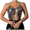 Casual Sequin Backless Chain Broadcloth Outfit Sparkly Crop Top Mssza