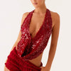 Casual Sequin Halter Sleeveless Deep V Neck Backless Glitter Tank Top Mssza