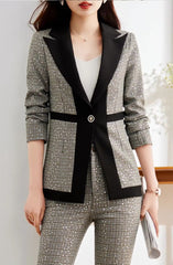 Casual Sequin Plaid Flare pant Full Sleeve Blazers Jacket Matching Two Piece Pants Suit Mssza
