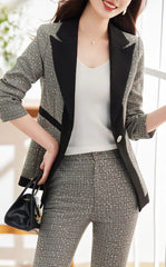 Casual Sequin Plaid Flare pant Full Sleeve Blazers Jacket Matching Two Piece Pants Suit Mssza