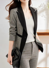 Casual Sequin Plaid Flare pant Full Sleeve Blazers Jacket Matching Two Piece Pants Suit Mssza