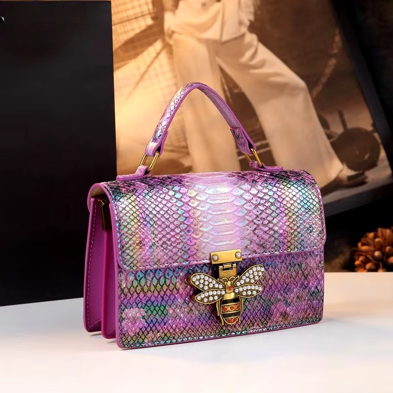 Casual Serpentine Leather Interior Zipper Pocket Small Square Crossbody Shoulder Bags Mssza