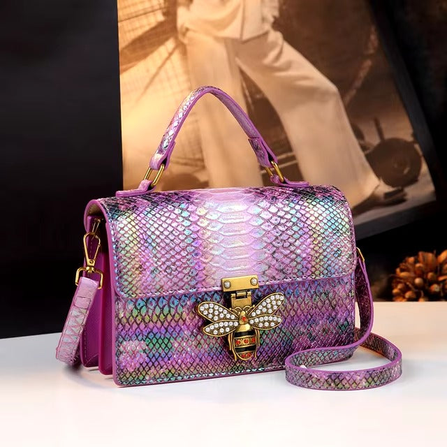 Casual Serpentine Leather Interior Zipper Pocket Small Square Crossbody Shoulder Bags Mssza