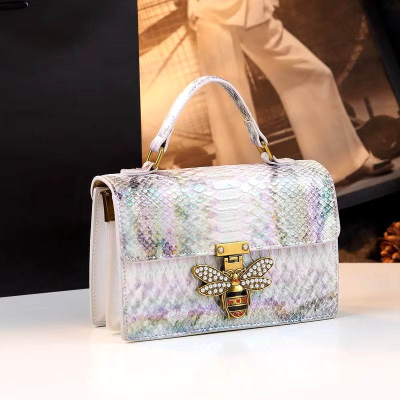 Casual Serpentine Leather Interior Zipper Pocket Small Square Crossbody Shoulder Bags Mssza