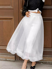 Casual Sheer Tulle A-line Layered Design Elastic Waist Long Skirt Mssza