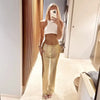 Casual Shiny Metallic Sequins Transparent Hollow Slit Bodycon Hand-sewn Midi Skirt Mssza