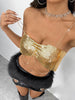 Casual Shiny Sequins Chain Tassel Spaghetti Straps Sleeveless Tank Top Mssza