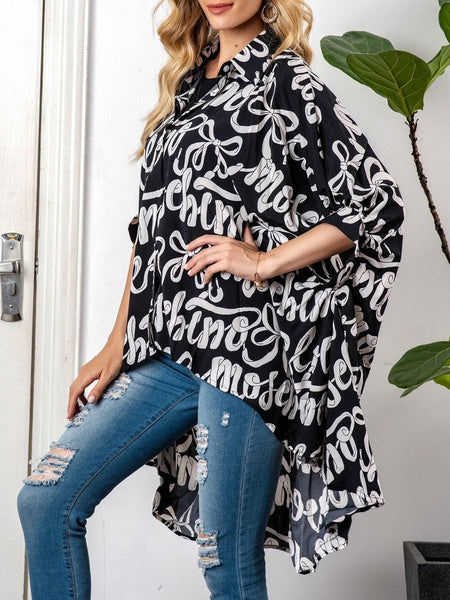 Casual Shirt Turn down Collar Half Sleeve High Low Design Blouse Mssza