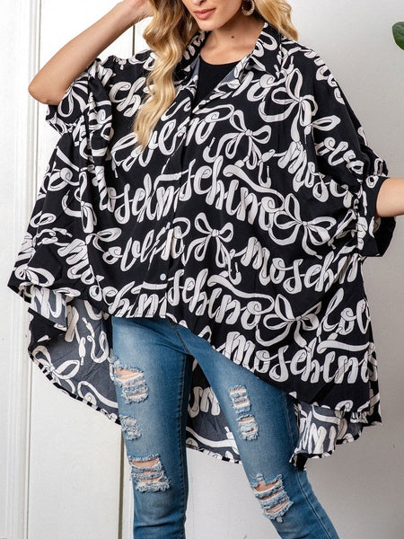 Casual Shirt Turn down Collar Half Sleeve High Low Design Blouse Mssza