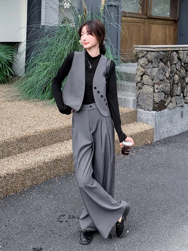 Casual Shirt Irregular With Wide Leg Trousers 3 Pieces Pants Sets Mssza