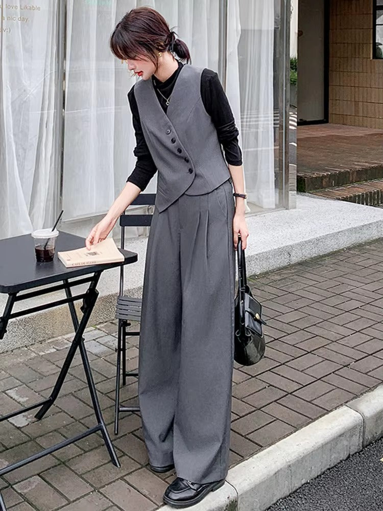 Casual Shirt Irregular With Wide Leg Trousers 3 Pieces Pants Sets Mssza