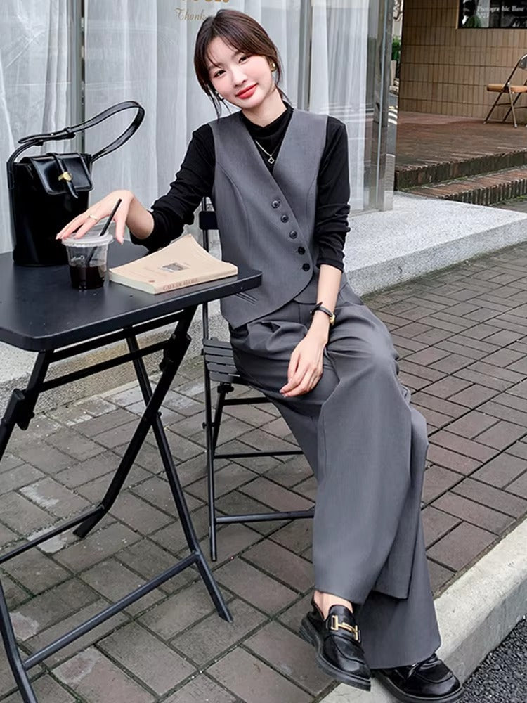 Casual Shirt Irregular With Wide Leg Trousers 3 Pieces Pants Sets Mssza