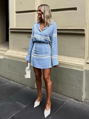 Casual Shirt With High Waist Mini Skirts Loose Print 2 Piece Sets Mssza