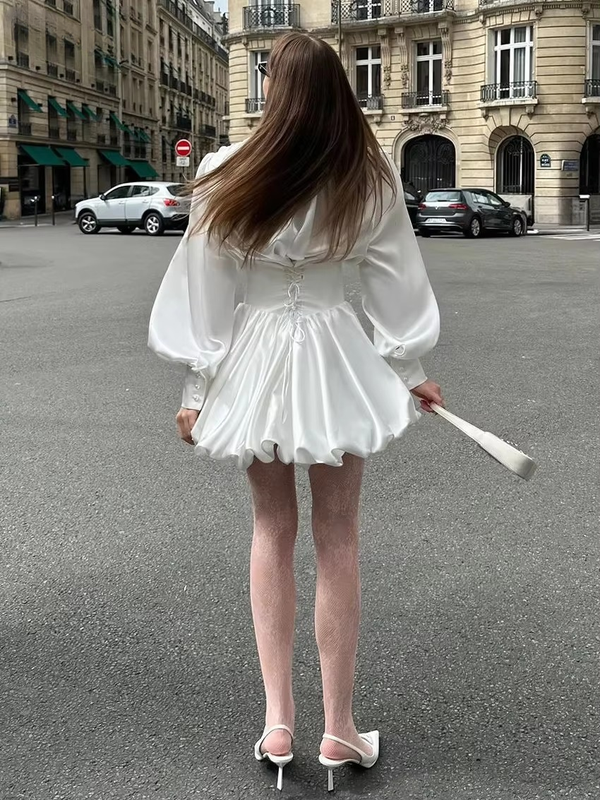 Casual Shirt With High Waist Pleated Mini Skirt Loose Satin 2 Piece Set Mssza