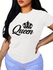 Casual Short Sleeve Crown Letter Print Crew Neck High Stretch T-Shirt Mssza