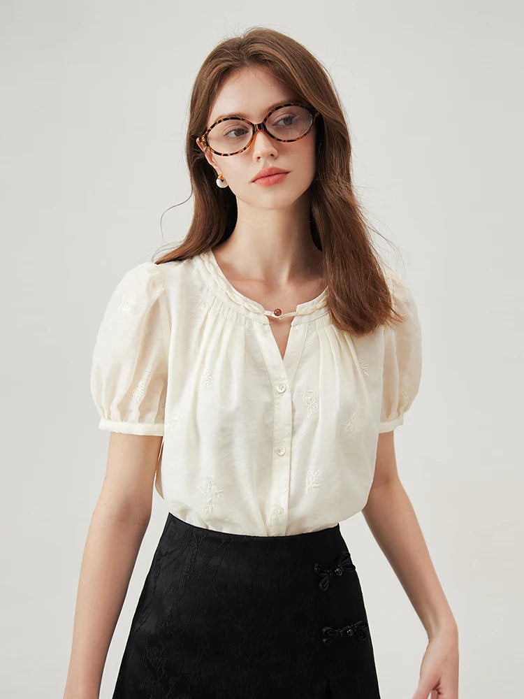 Casual Short Sleeve O-Neck Lightweight Loose Shirt Top Mssza
