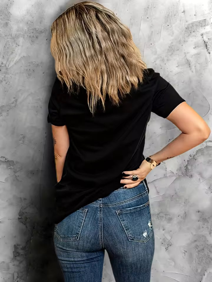 Casual Short Sleeve Paris Print Crew Neck High Stretch T-shirt Mssza