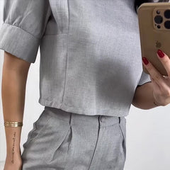 Casual Short Sleeve Round Neck Solid Top Loose With Pockets Pants Two Piece Set Mssza