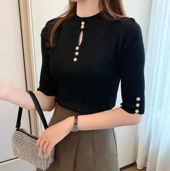 Casual Short Sleeve Tops Pull Short Sleeve Pullover Knitted Clothes Tops Mssza