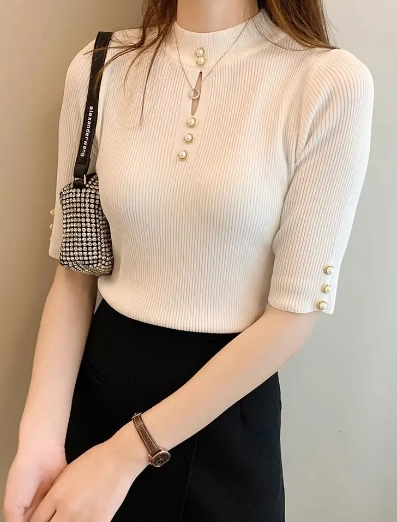 Casual Short Sleeve Tops Pull Short Sleeve Pullover Knitted Clothes Tops Mssza