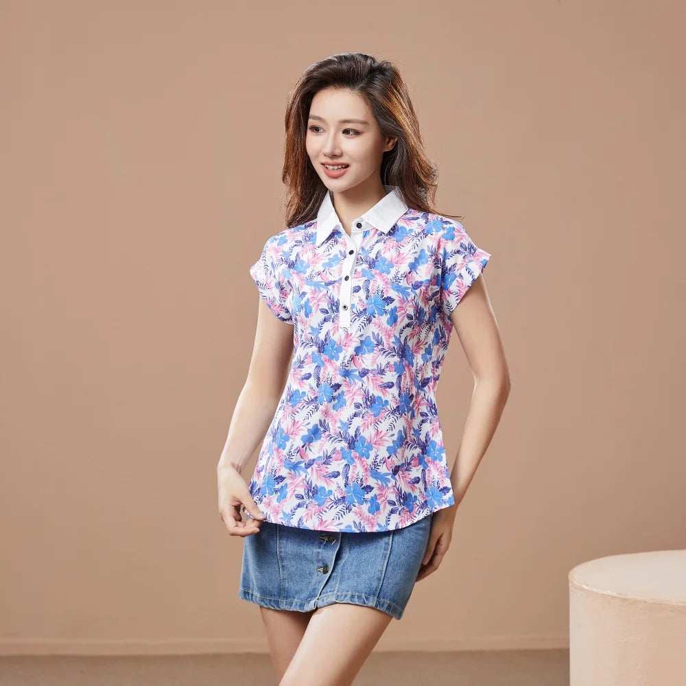 Casual Short Sleeve Turn-down Collar Printed Loose Blouses Shirt Tops Mssza