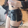 Casual Side Zipper Splicing Ultra Low Waist Leather Belt Shorts Mssza