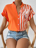 Casual Single Breasted Floral V-Neck Short Sleeve Bohemian Printed Shirt Mssza