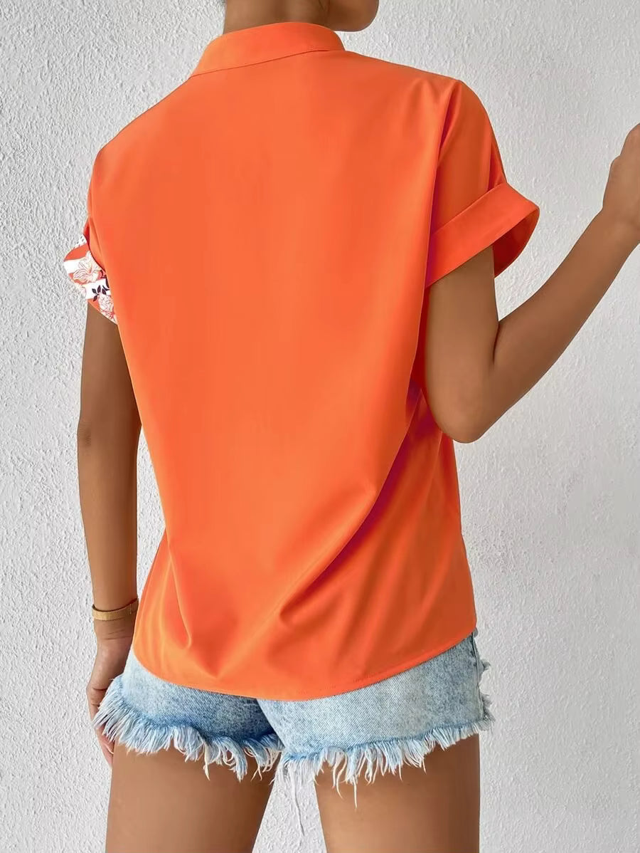 Casual Single Breasted Floral V-Neck Short Sleeve Bohemian Printed Shirt Mssza