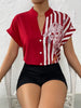 Casual Single Breasted Floral V-Neck Short Sleeve Bohemian Printed Shirt Mssza