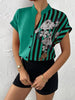 Casual Single Breasted Floral V-Neck Short Sleeve Bohemian Printed Shirt Mssza