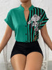 Casual Single Breasted Floral V-Neck Short Sleeve Bohemian Printed Shirt Mssza